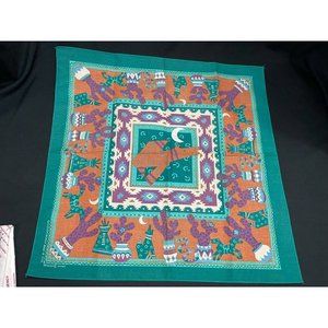 Southwestern Bandana Aztec Print 21" X 21"  Green Burnt Oranges RN 16463
